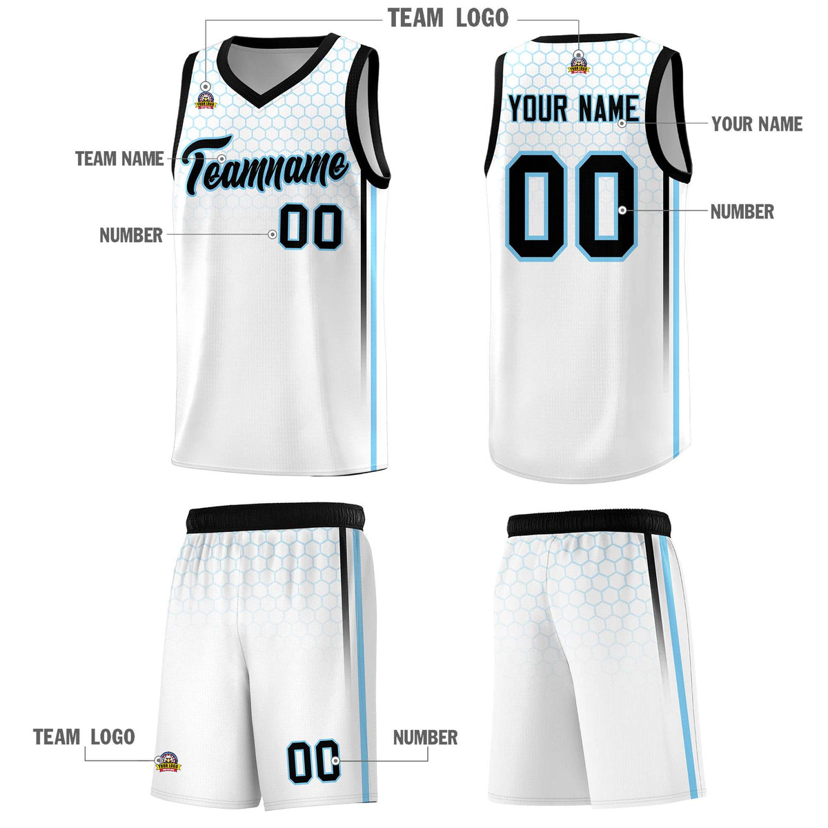 Custom White Personalized Honeycomb Pattern Sports Uniform Basketball Jersey