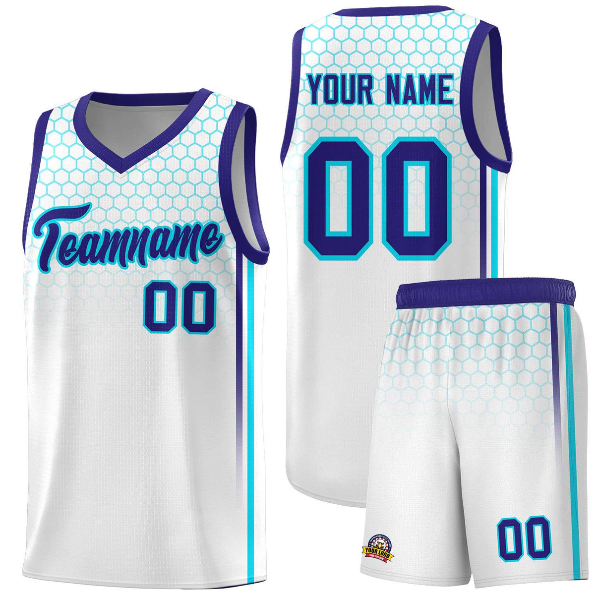 Custom White Personalized Honeycomb Pattern Sports Uniform Basketball Jersey