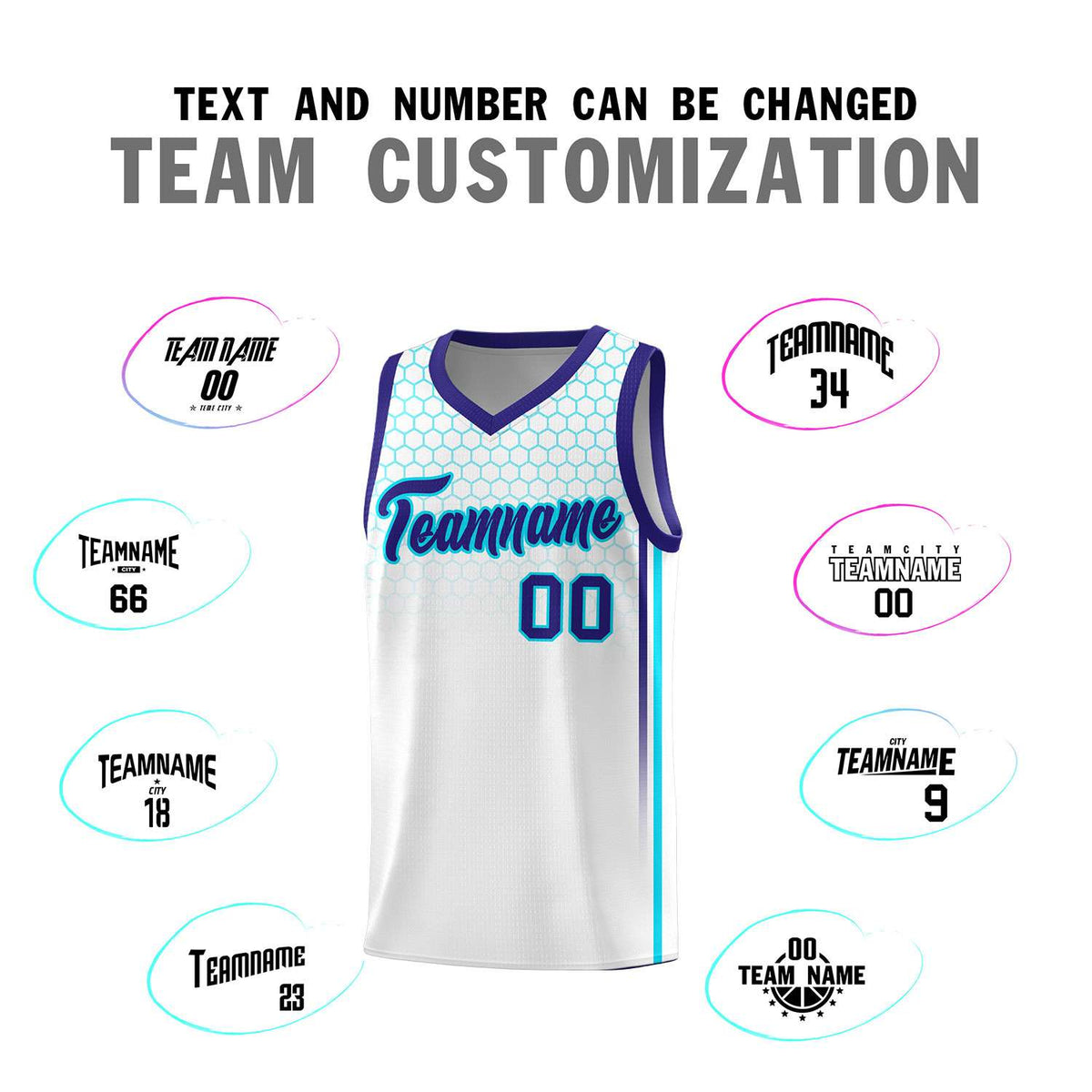 Custom White Personalized Honeycomb Pattern Sports Uniform Basketball Jersey