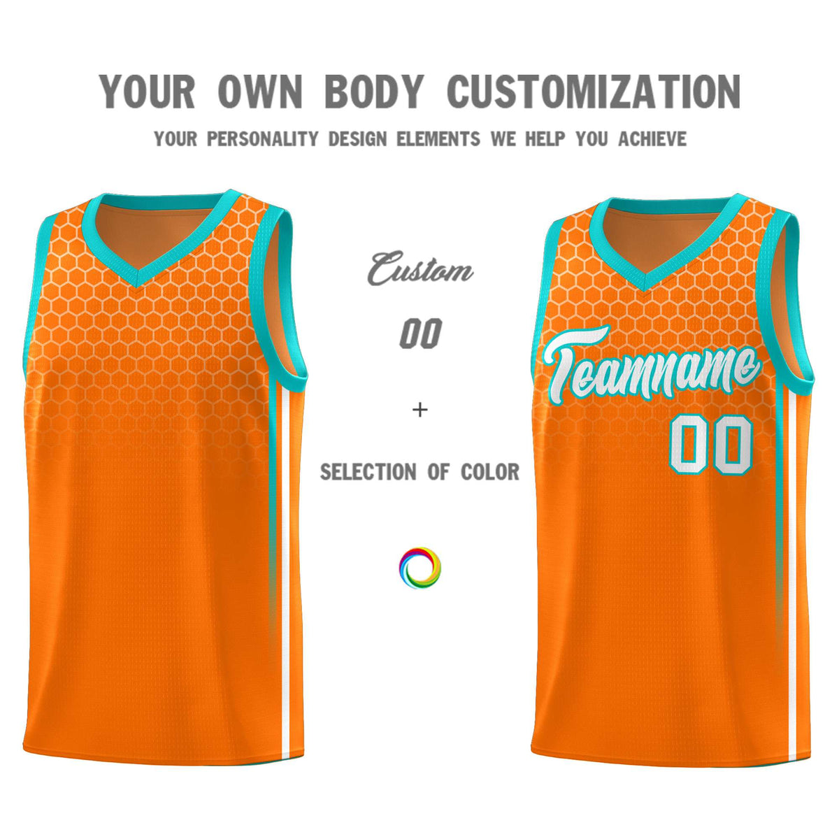 Custom Orange Personalized Honeycomb Pattern Sports Uniform Basketball Jersey