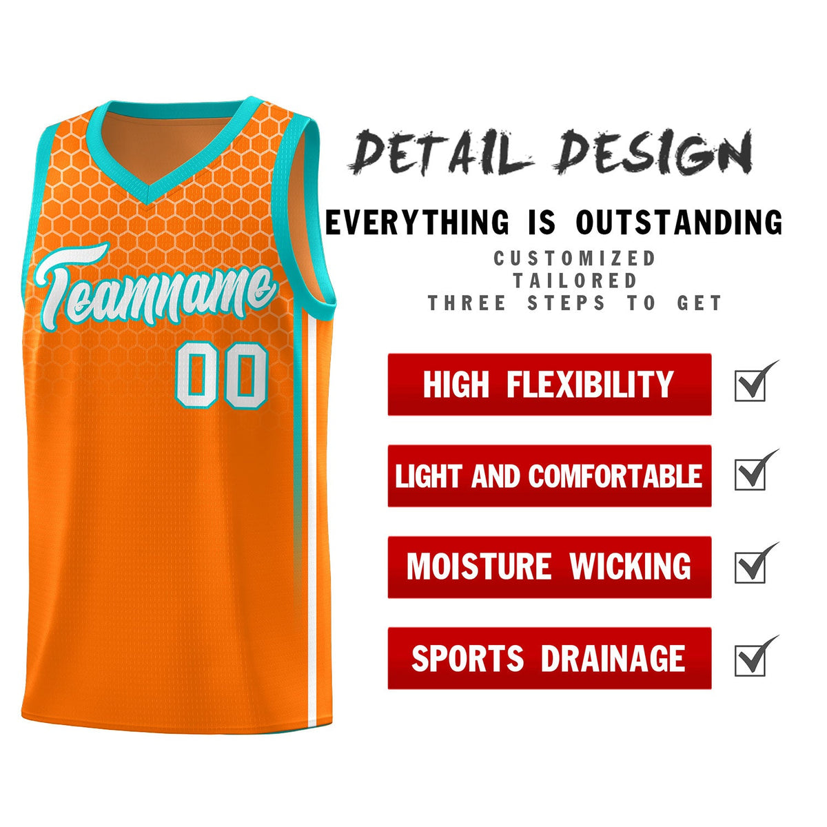 Custom Orange Personalized Honeycomb Pattern Sports Uniform Basketball Jersey