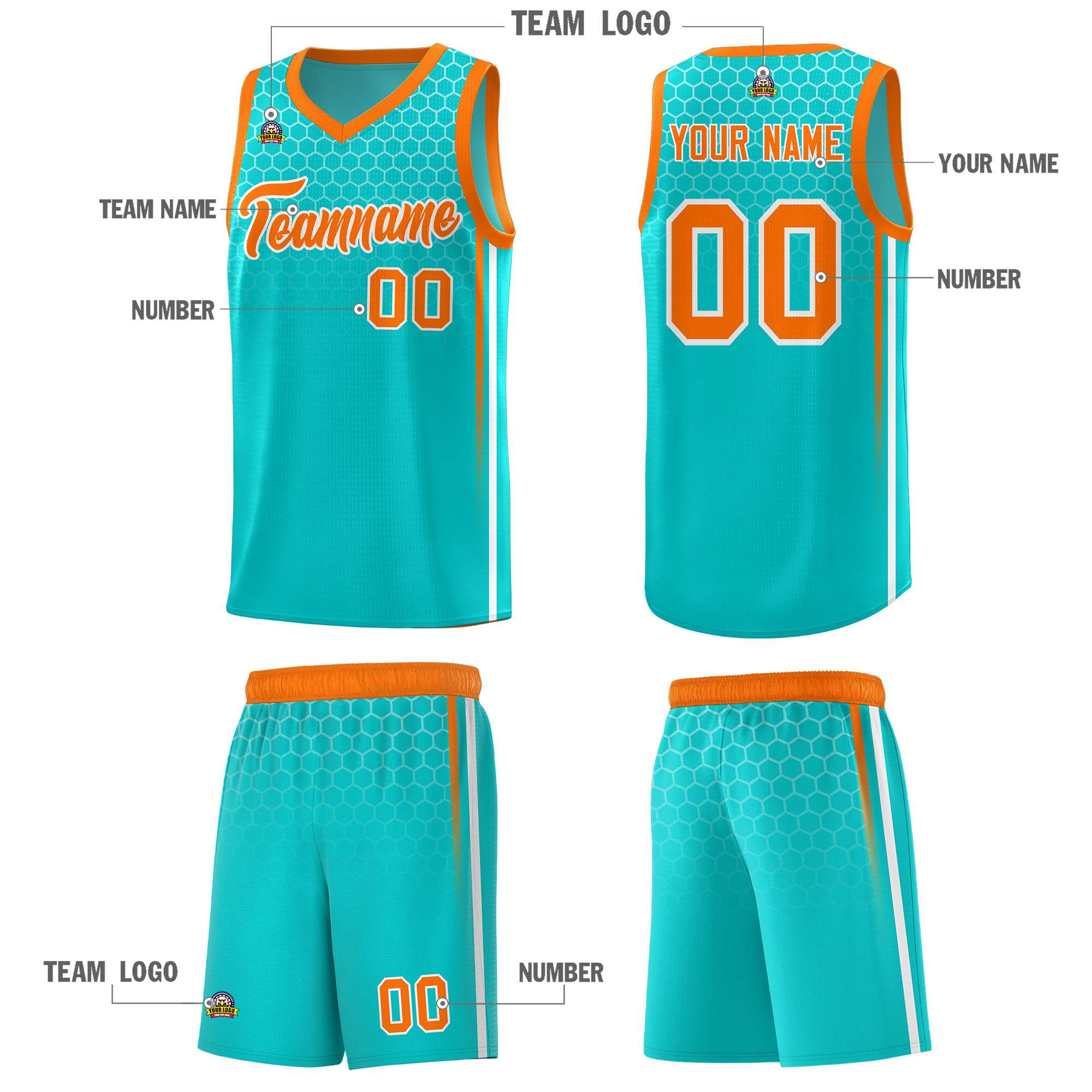 Custom Sky Blue Personalized Honeycomb Pattern Sports Uniform Basketball Jersey