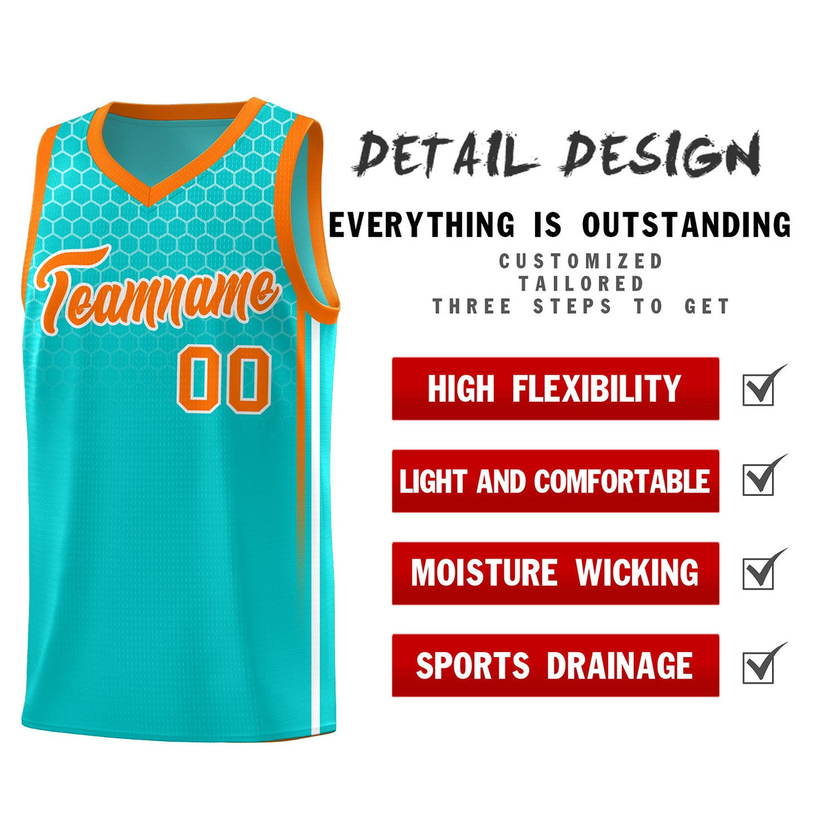 Custom Sky Blue Personalized Honeycomb Pattern Sports Uniform Basketball Jersey