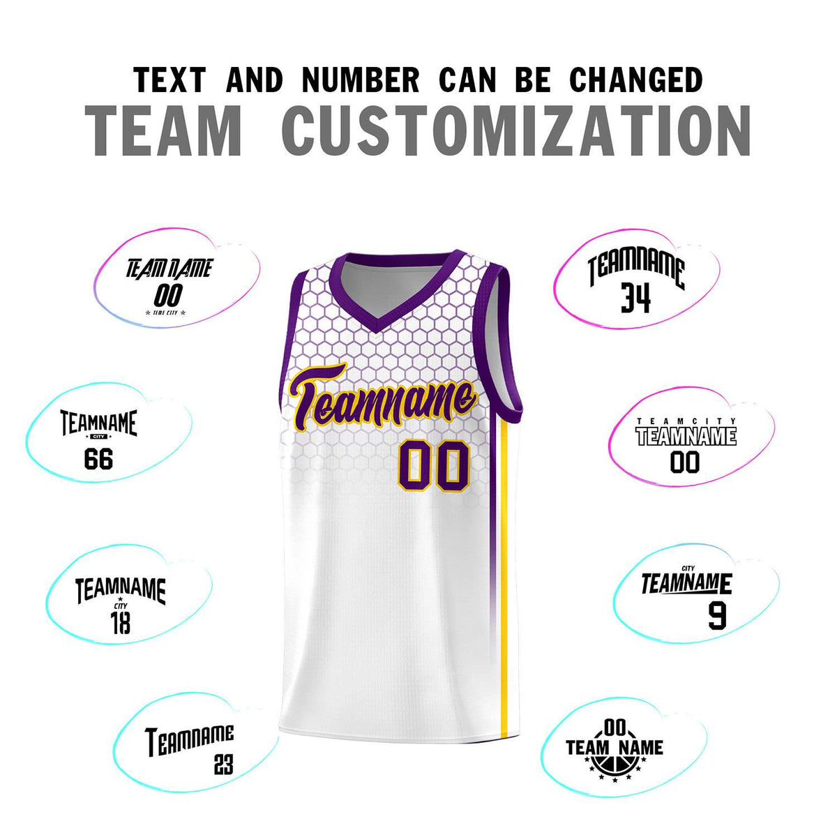 Custom White Personalized Honeycomb Pattern Sports Uniform Basketball Jersey