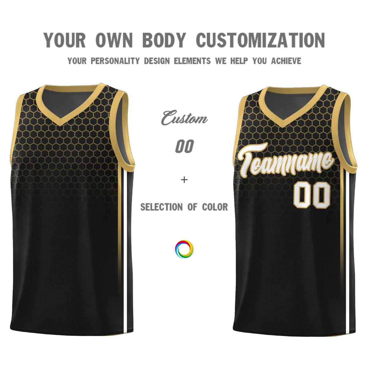 Custom Black Personalized Honeycomb Pattern Sports Uniform Basketball Jersey