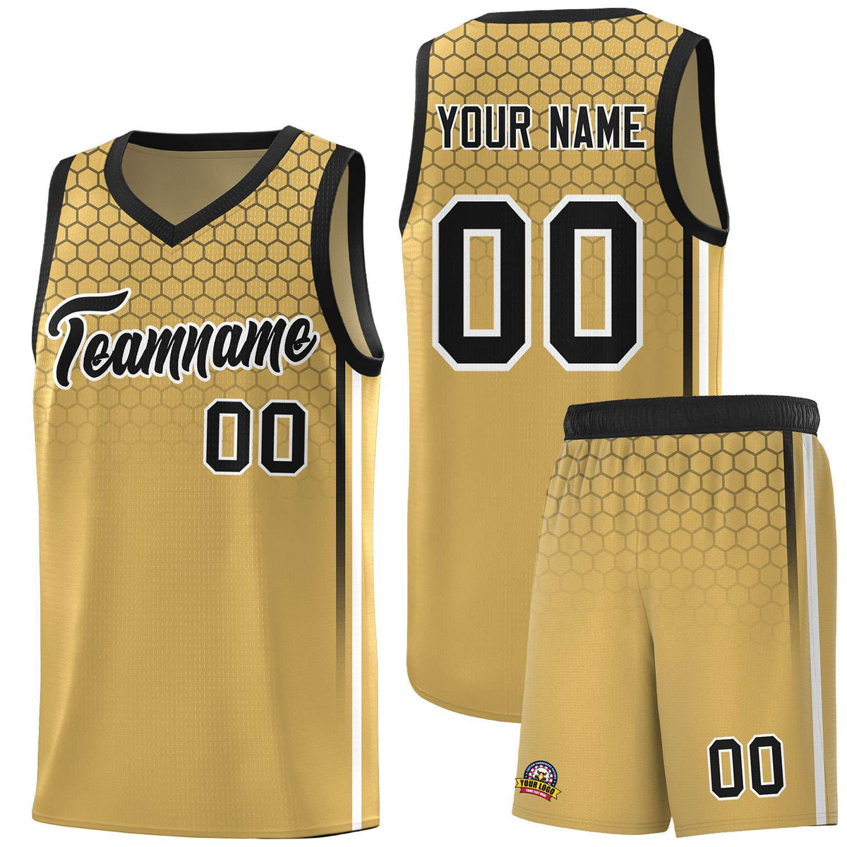 Custom Old Gold Personalized Honeycomb Pattern Sports Uniform Basketball Jersey