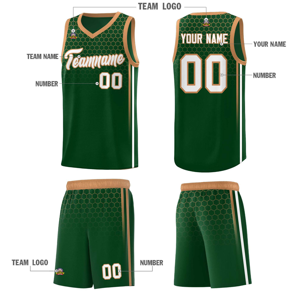 Custom Green Personalized Honeycomb Pattern Sports Uniform Basketball Jersey