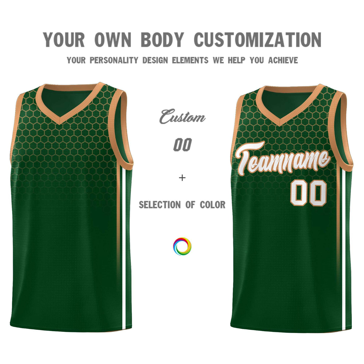 Custom Green Personalized Honeycomb Pattern Sports Uniform Basketball Jersey