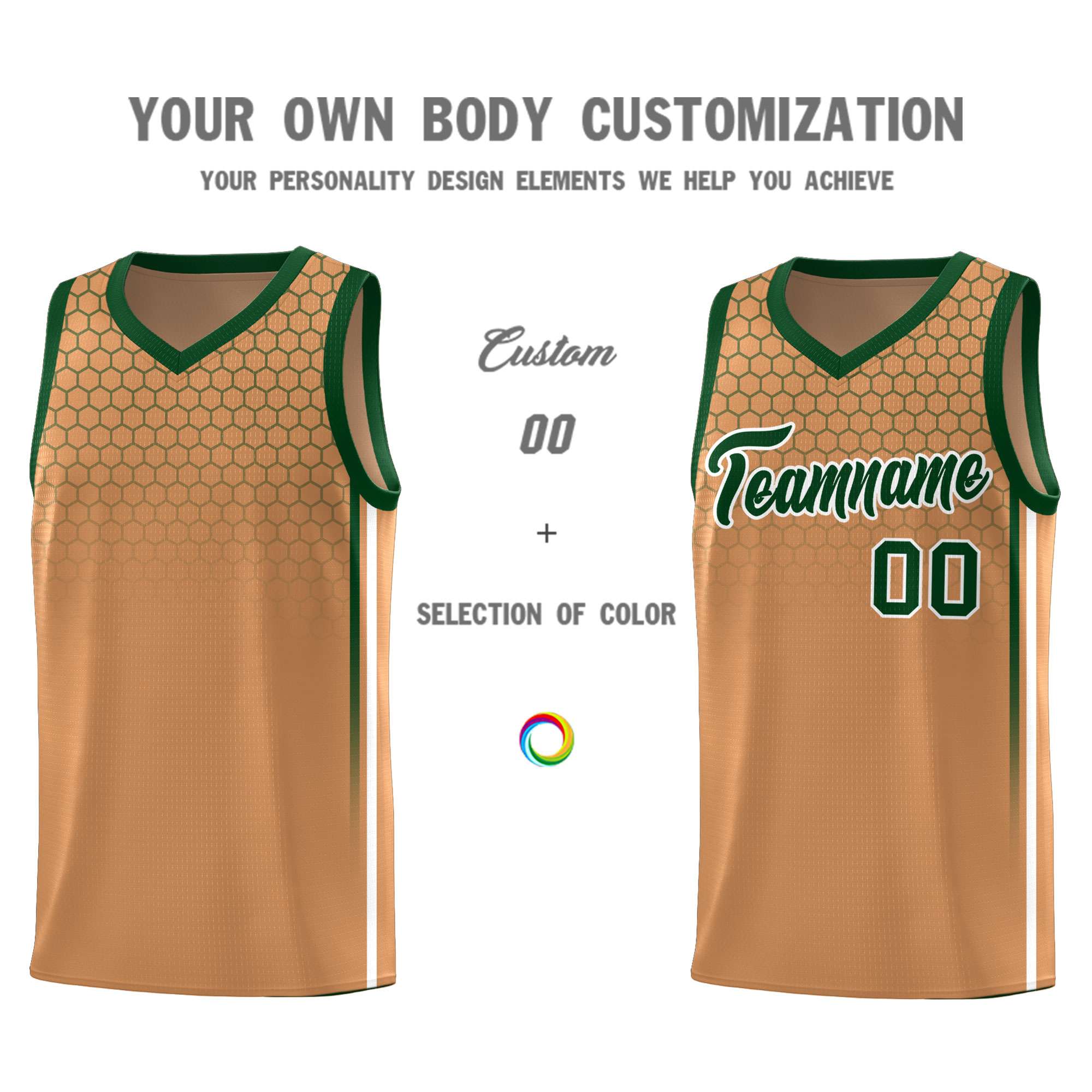 Custom Light Brown Personalized Honeycomb Pattern Sports Uniform Basketball Jersey