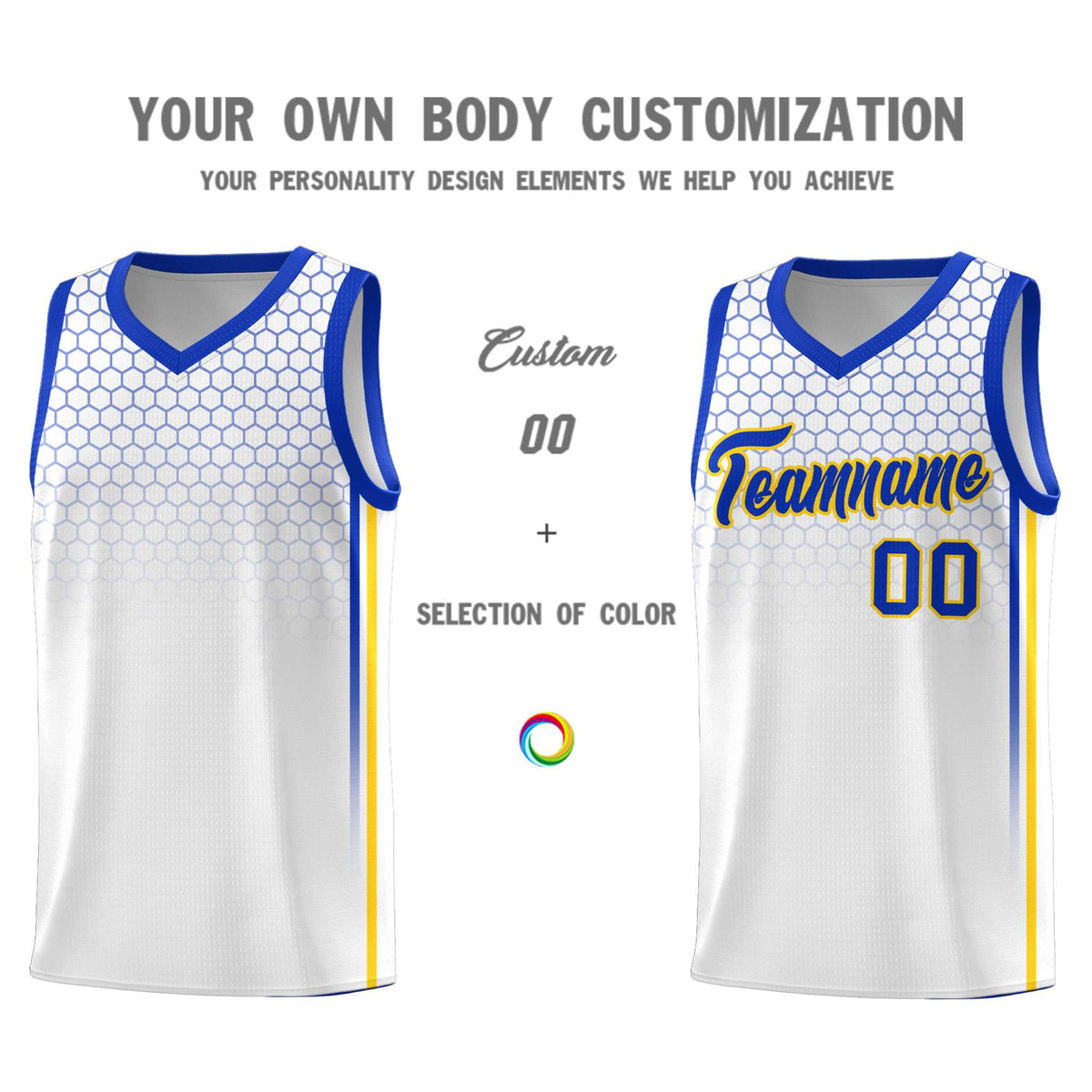 Custom White Personalized Honeycomb Pattern Sports Uniform Basketball Jersey