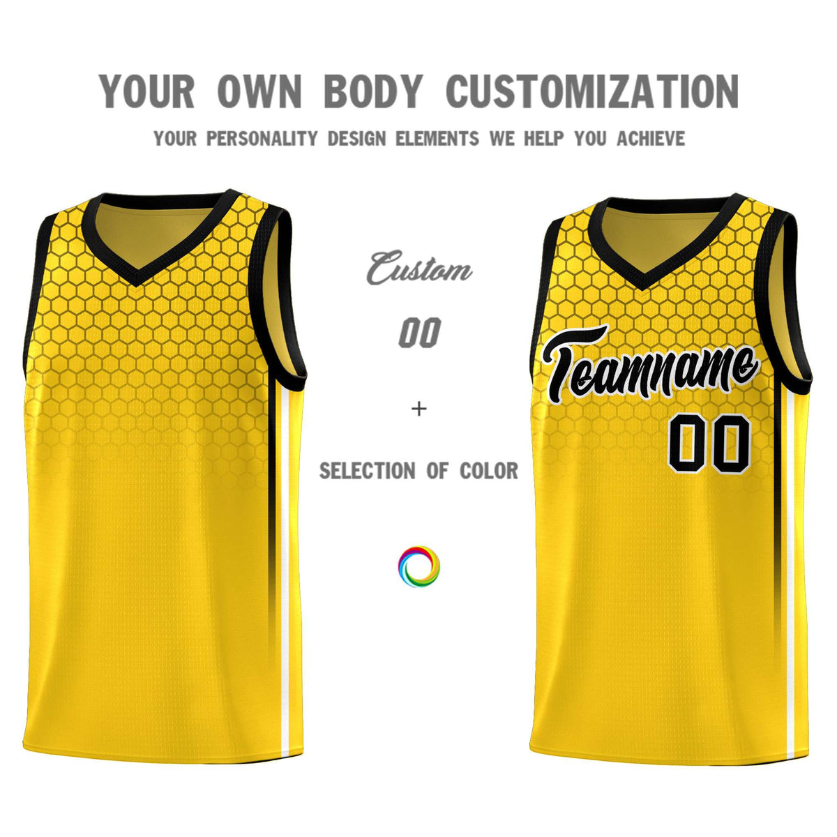 Custom Gold Personalized Honeycomb Pattern Sports Uniform Basketball Jersey