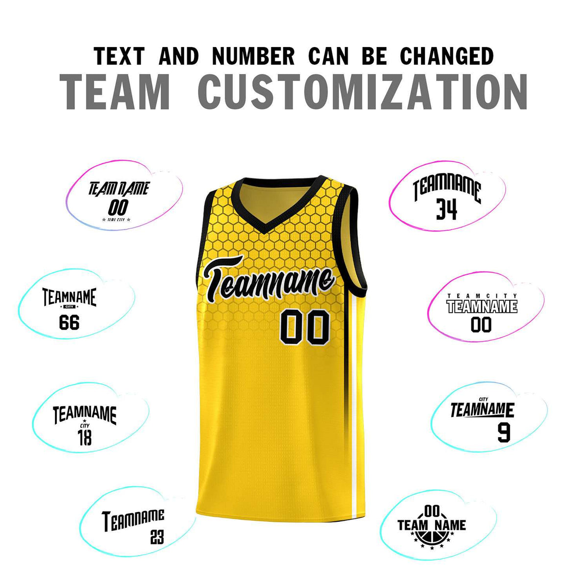 Custom Gold Personalized Honeycomb Pattern Sports Uniform Basketball Jersey