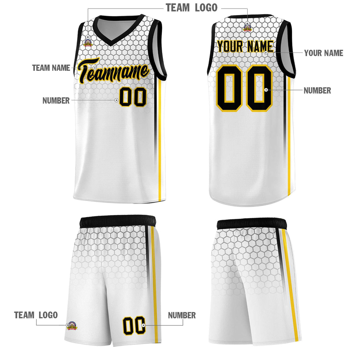 Custom White Personalized Honeycomb Pattern Sports Uniform Basketball Jersey