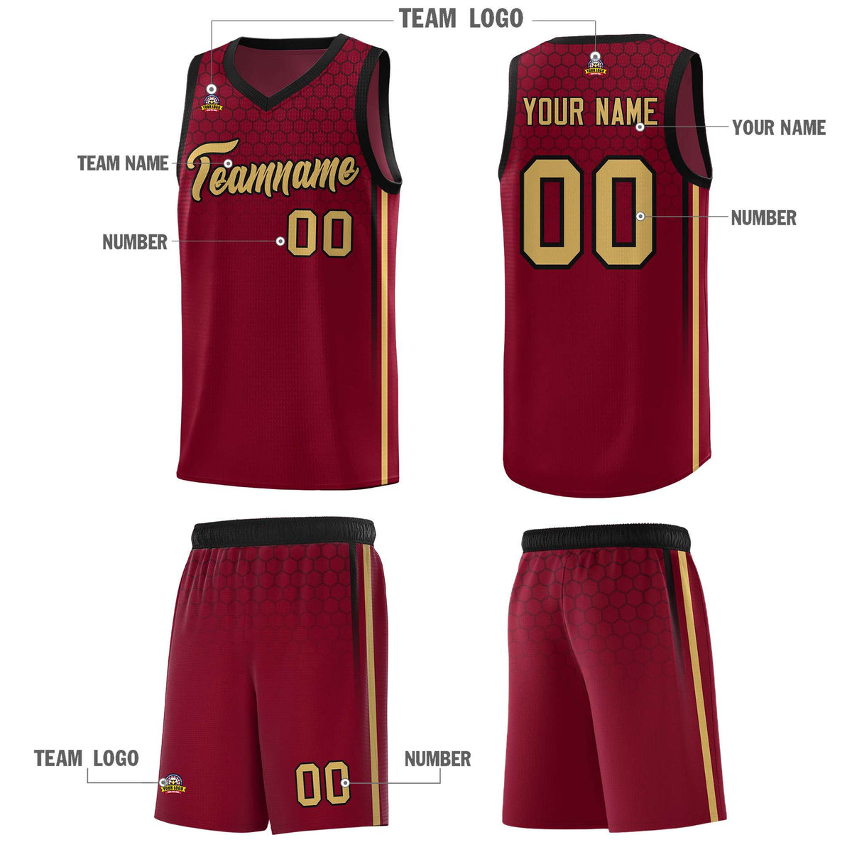 Custom Crimson Personalized Honeycomb Pattern Sports Uniform Basketball Jersey