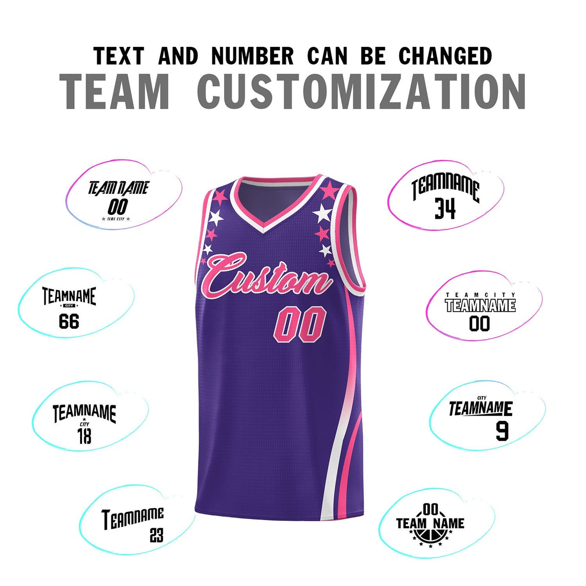 Custom Purple Shoulders Star Pattern Side Color Block Sports Uniform Basketball Kits