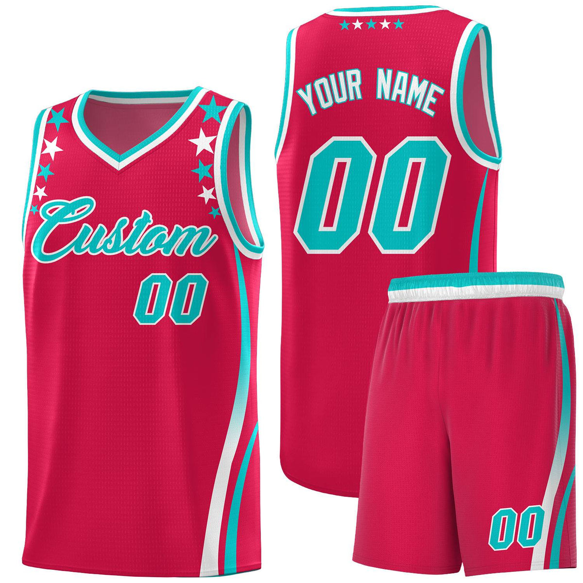 Custom Red Shoulders Star Pattern Side Color Block Sports Uniform Basketball Kits