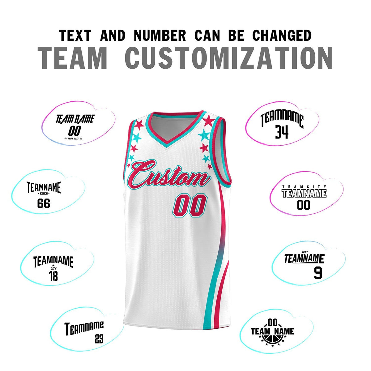 Custom White Shoulders Star Pattern Side Color Block Sports Uniform Basketball Kits
