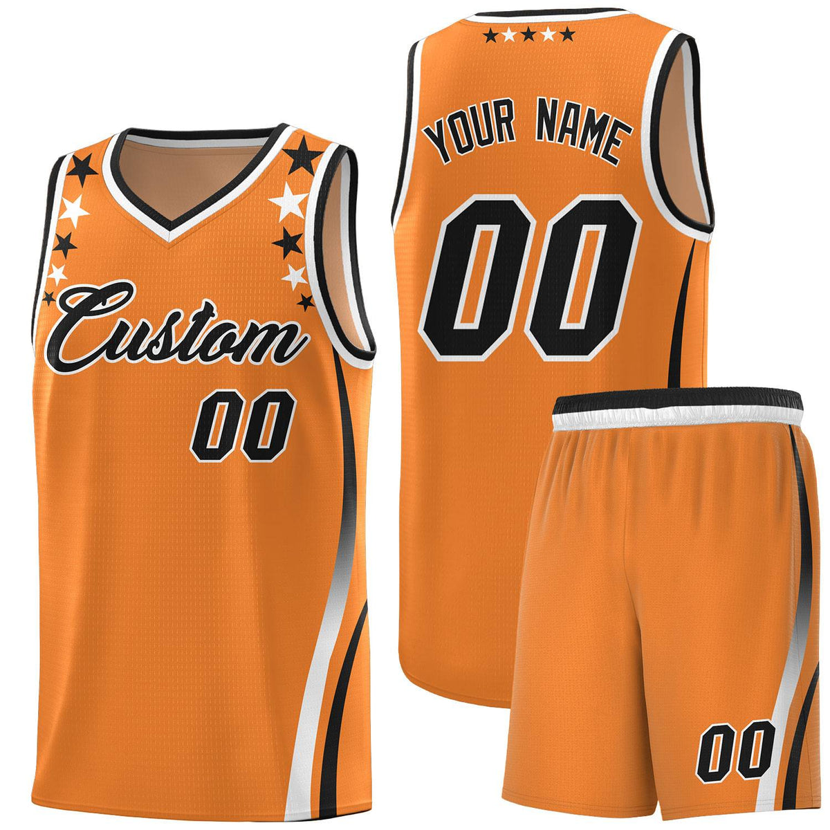 Custom Orange Shoulders Star Pattern Side Color Block Sports Uniform Basketball Kits