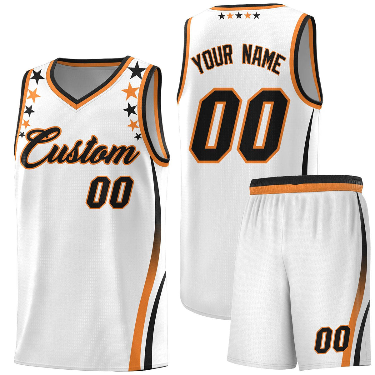 Custom White Shoulders Star Pattern Side Color Block Sports Uniform Basketball Kits