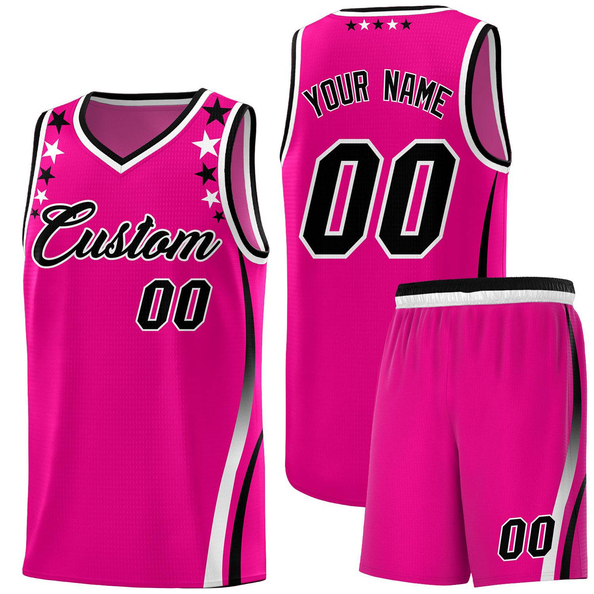 Custom Red Shoulders Star Pattern Side Color Block Sports Uniform Basketball Kits