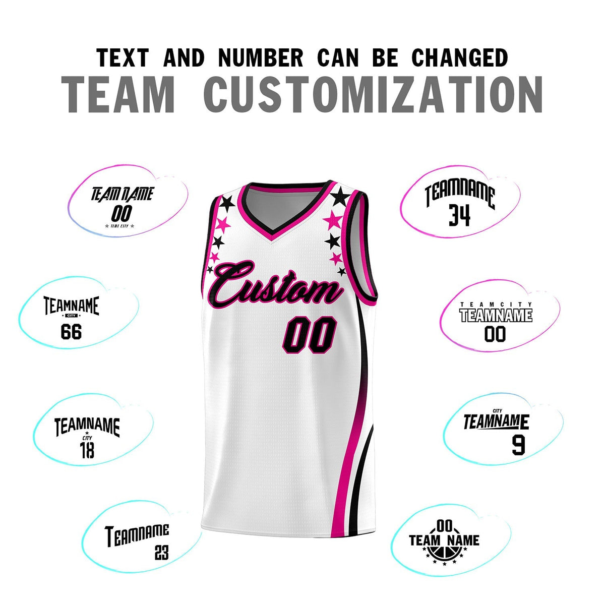 Custom White Shoulders Star Pattern Side Color Block Sports Uniform Basketball Kits