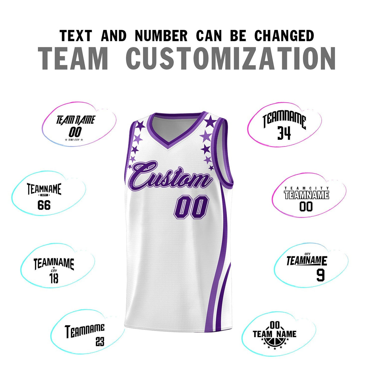 Custom White Shoulders Star Pattern Side Color Block Sports Uniform Basketball Kits