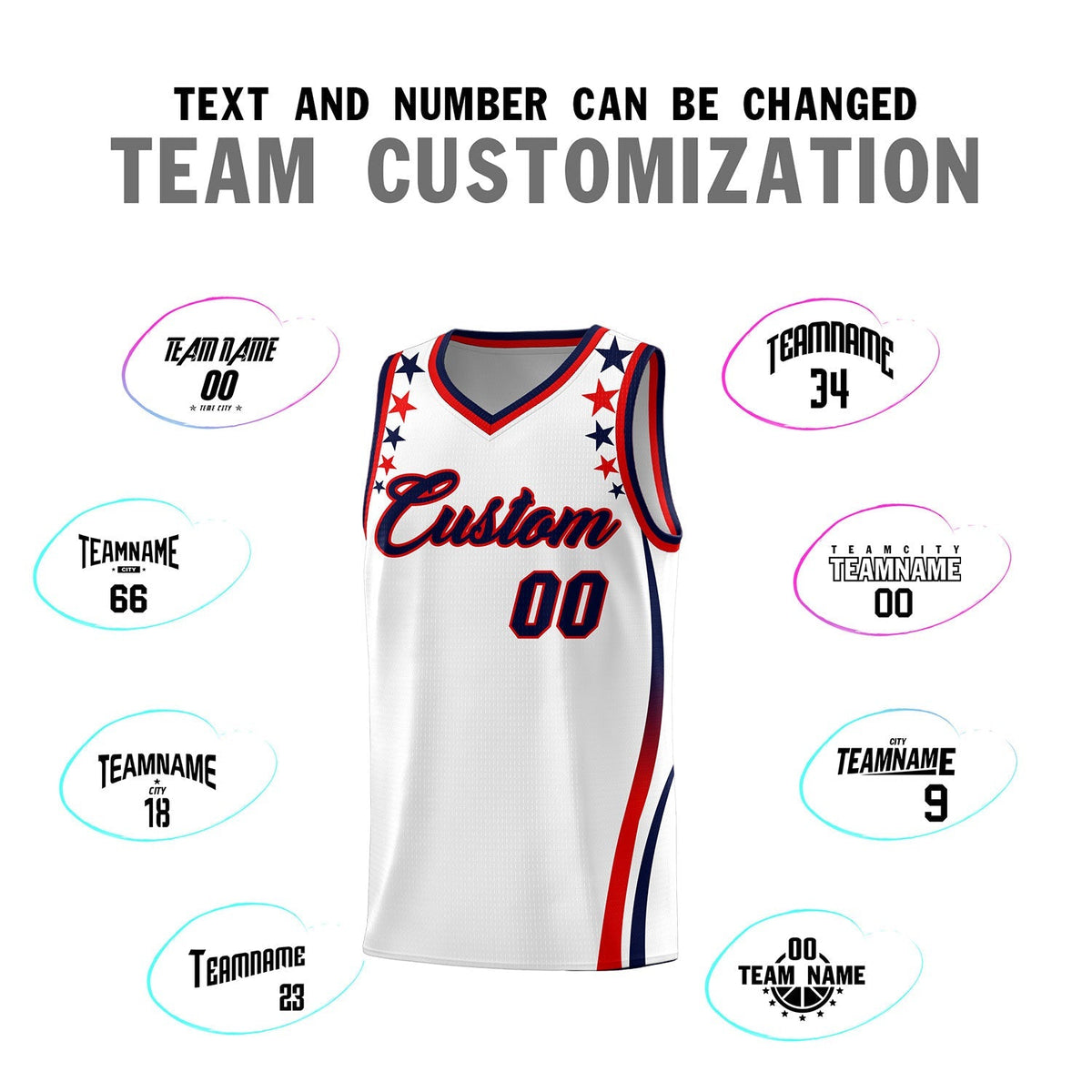 Custom White Shoulders Star Pattern Side Color Block Sports Uniform Basketball Kits