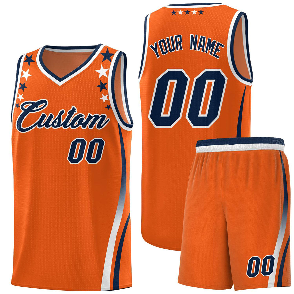 Custom Orange Shoulders Star Pattern Side Color Block Sports Uniform Basketball Kits