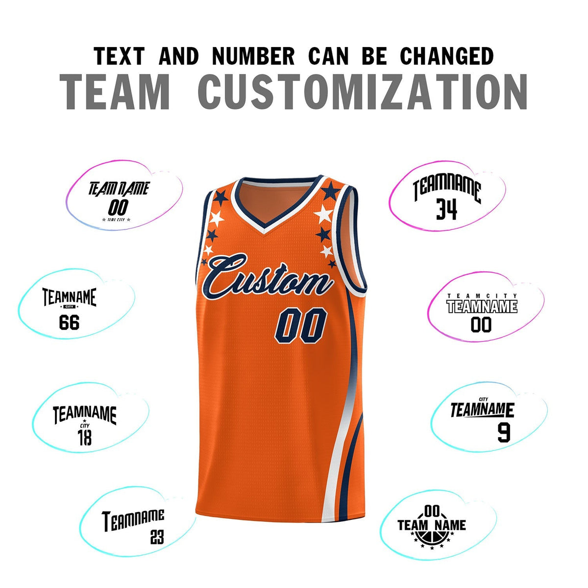 Custom Orange Shoulders Star Pattern Side Color Block Sports Uniform Basketball Kits