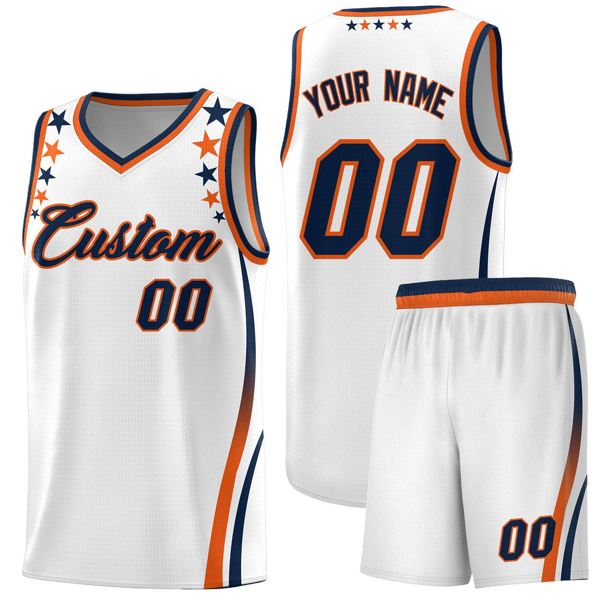 Custom White Shoulders Star Pattern Side Color Block Sports Uniform Basketball Kits