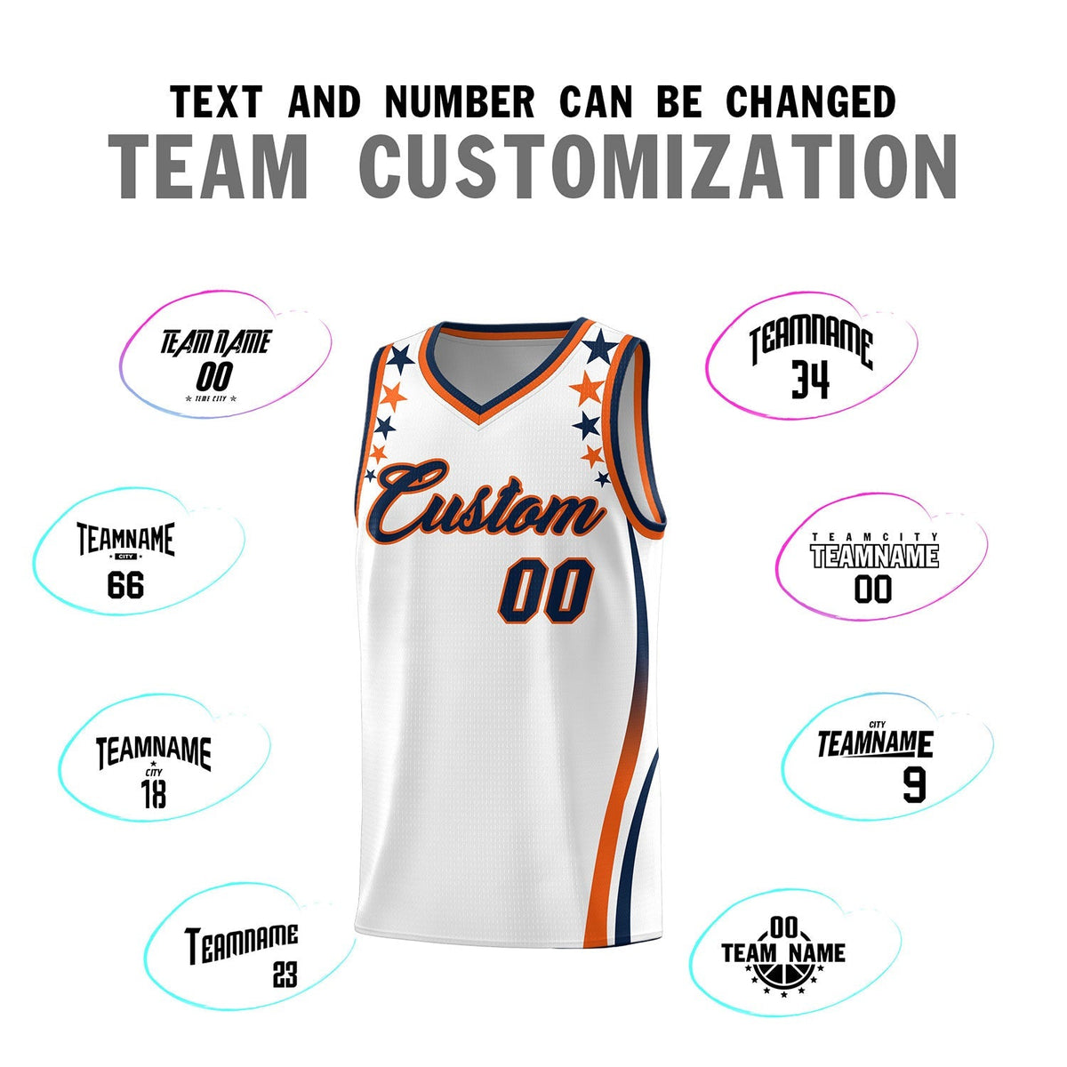 Custom White Shoulders Star Pattern Side Color Block Sports Uniform Basketball Kits