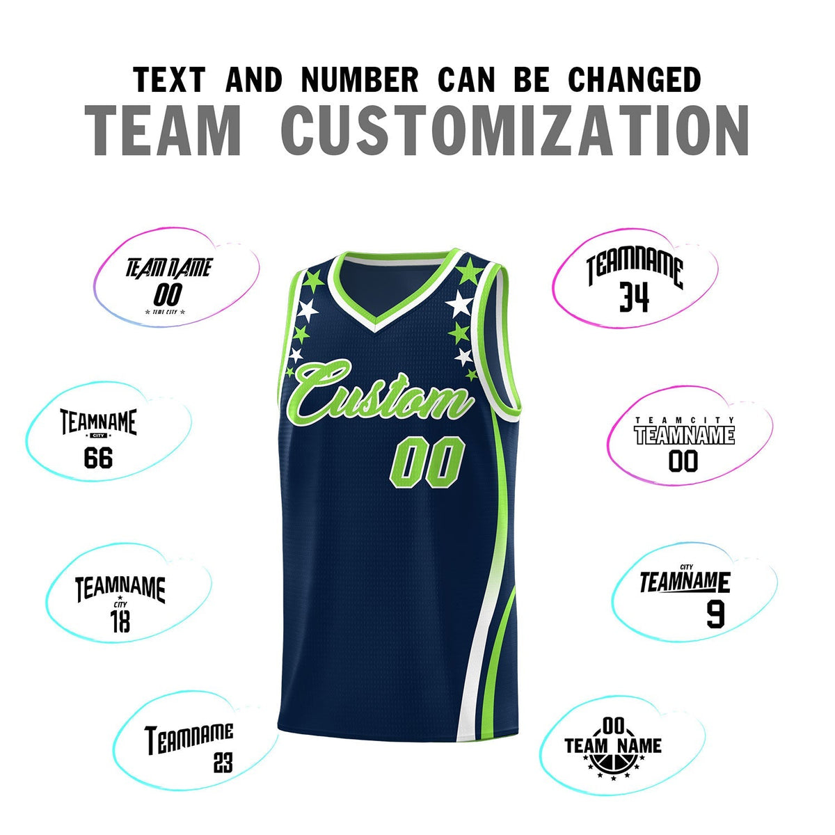 Custom Navy Shoulders Star Pattern Side Color Block Sports Uniform Basketball Kits