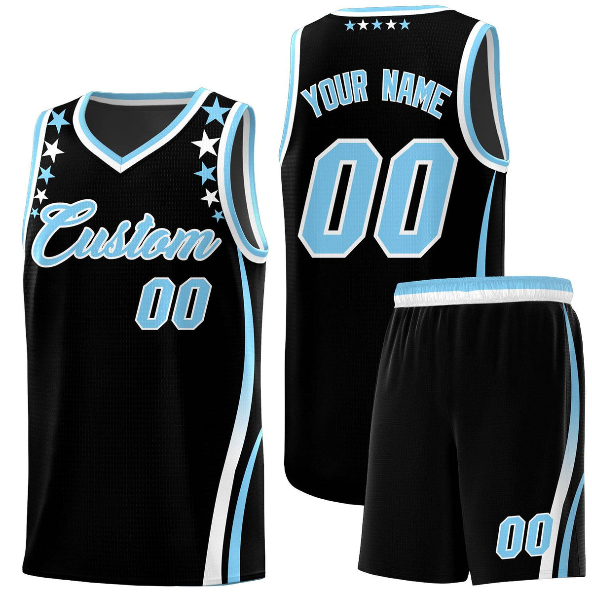 Custom Black Shoulders Star Pattern Side Color Block Sports Uniform Basketball Kits