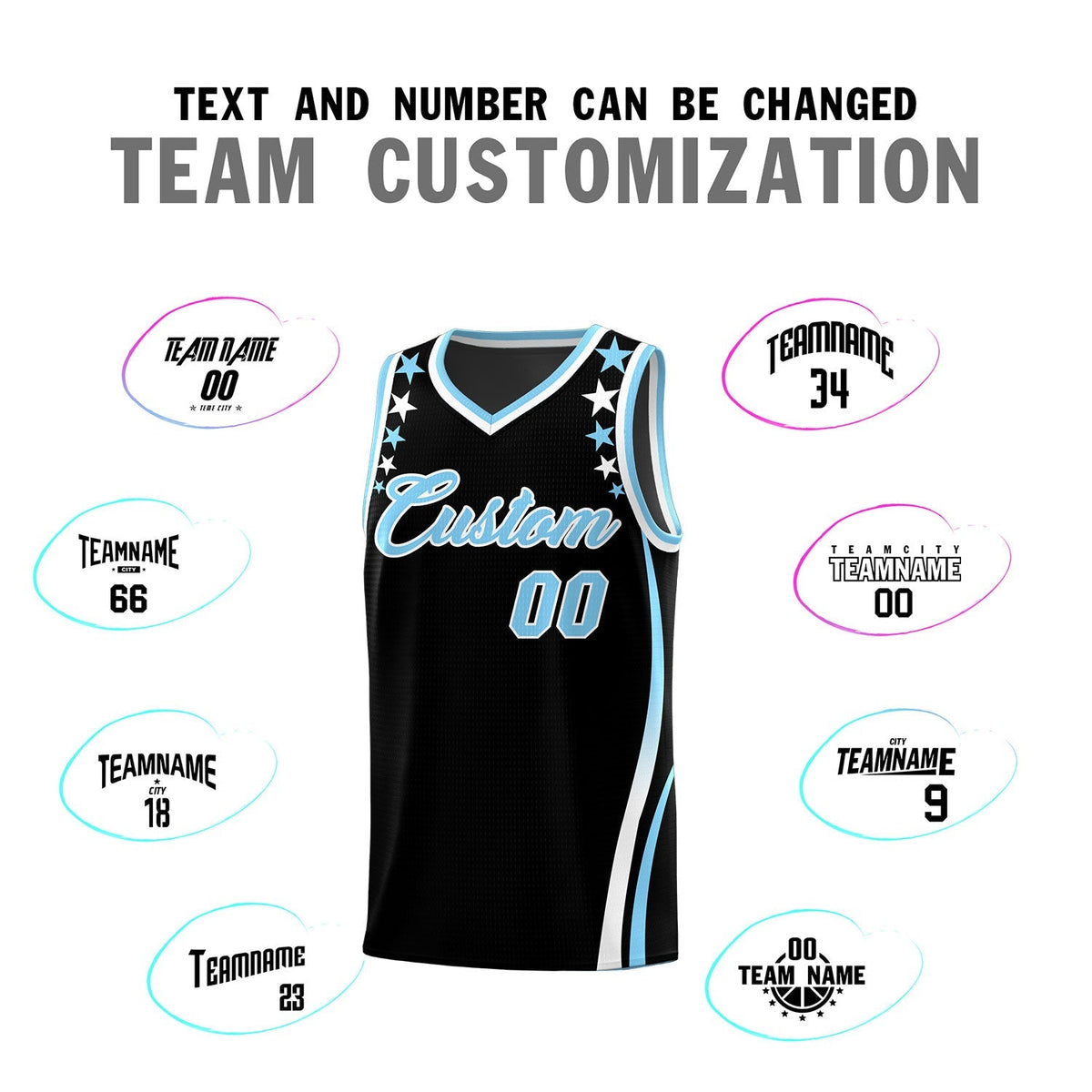 Custom Black Shoulders Star Pattern Side Color Block Sports Uniform Basketball Kits