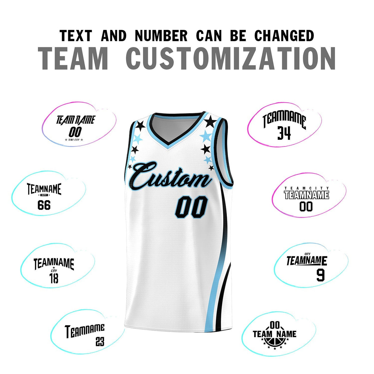 Custom White Shoulders Star Pattern Side Color Block Sports Uniform Basketball Kits