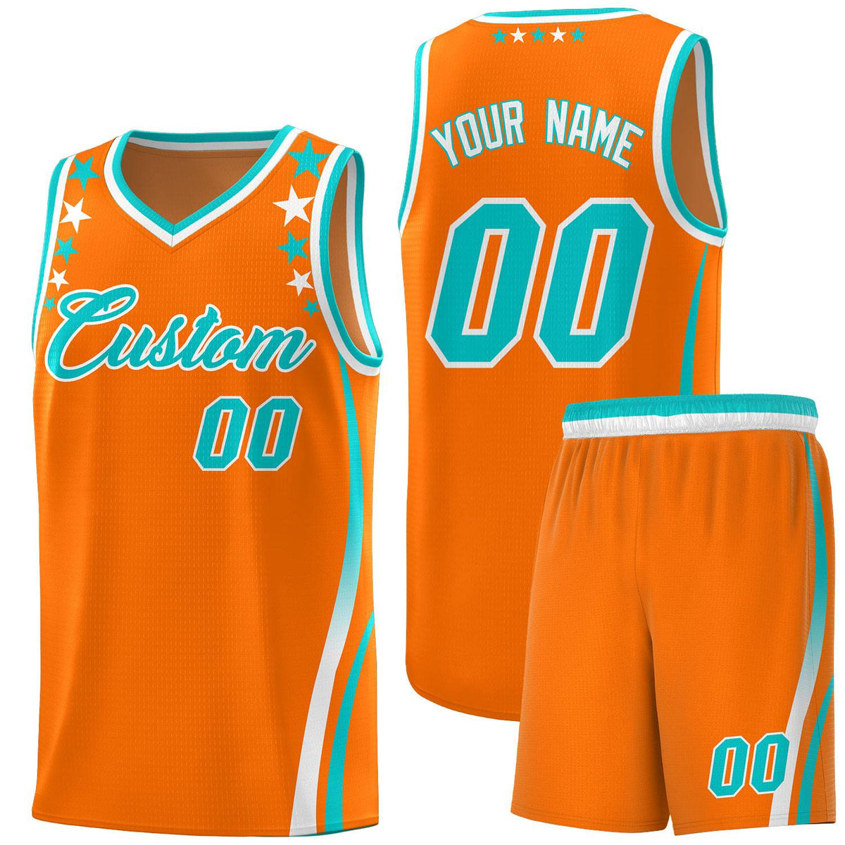 Custom Orange Shoulders Star Pattern Side Color Block Sports Uniform Basketball Kits