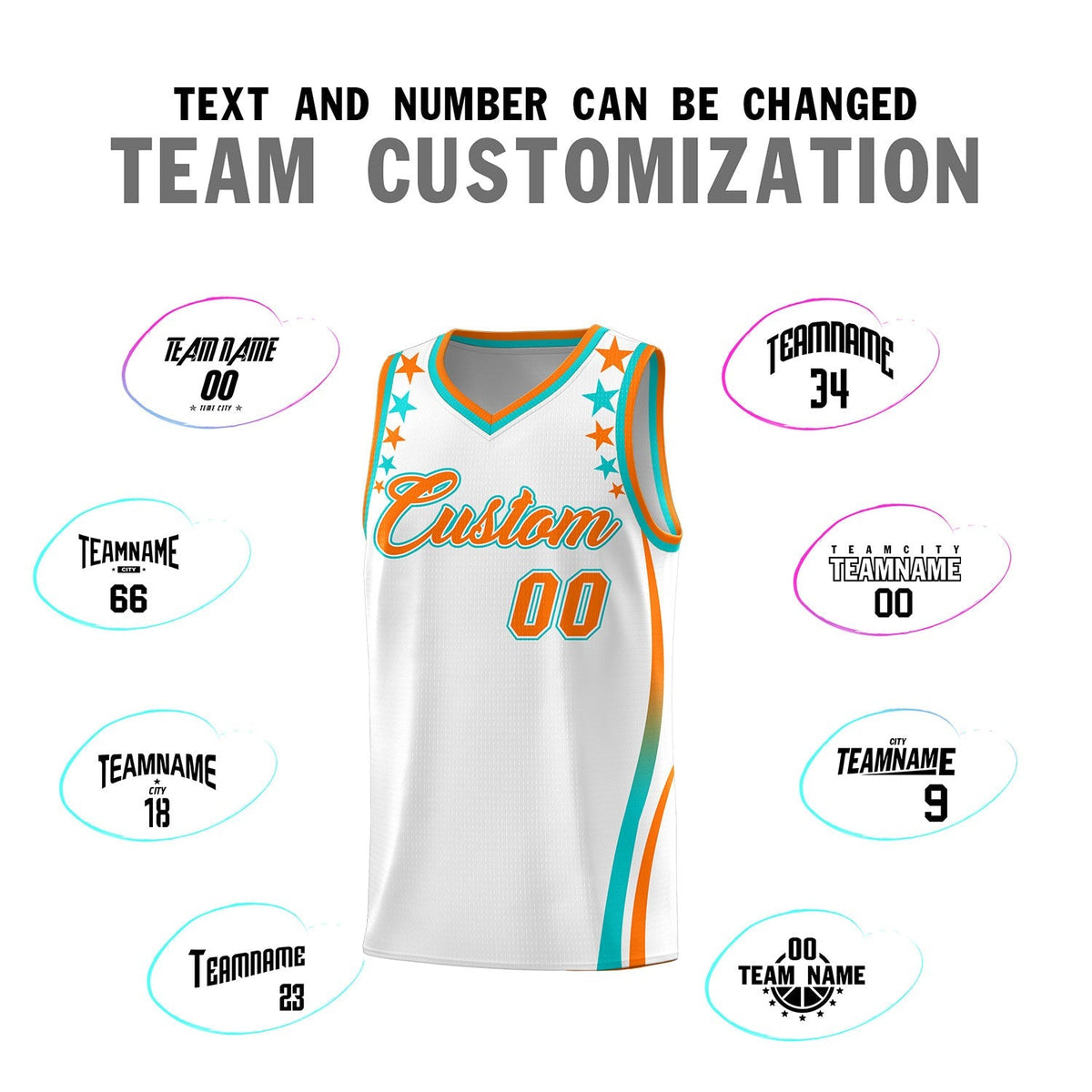 Custom White Shoulders Star Pattern Side Color Block Sports Uniform Basketball Kits