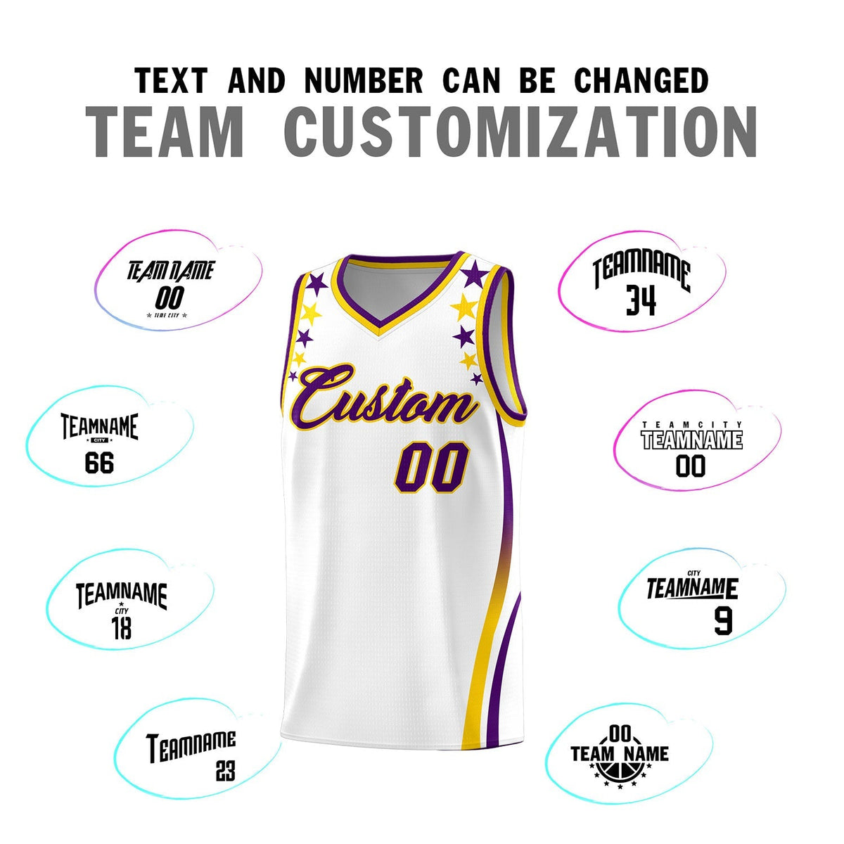 Custom White Shoulders Star Pattern Side Color Block Sports Uniform Basketball Kits