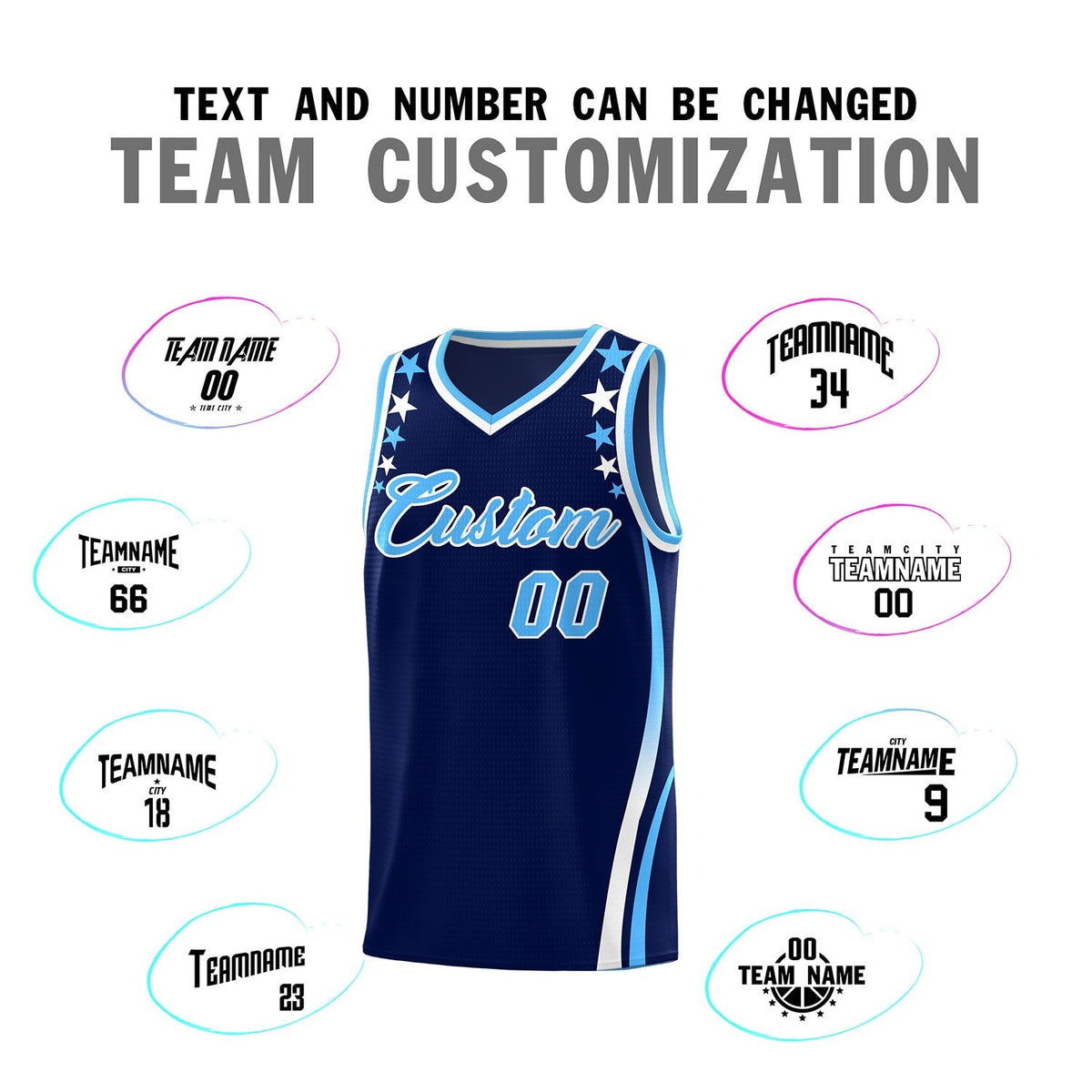 Custom Navy Shoulders Star Pattern Side Color Block Sports Uniform Basketball Kits