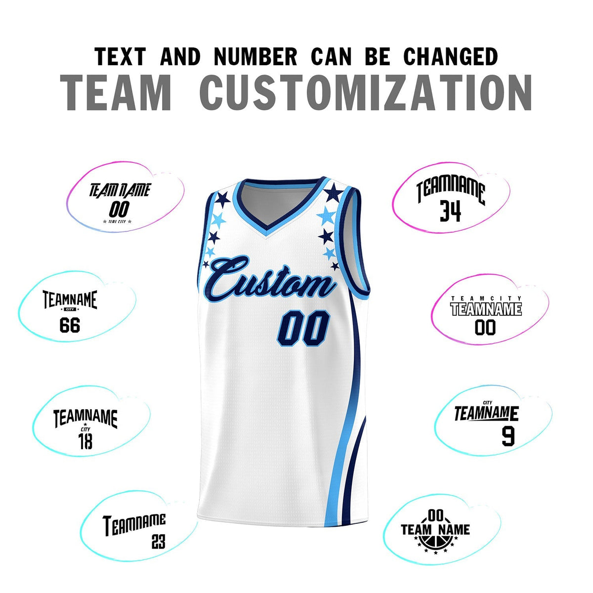 Custom White Shoulders Star Pattern Side Color Block Sports Uniform Basketball Kits