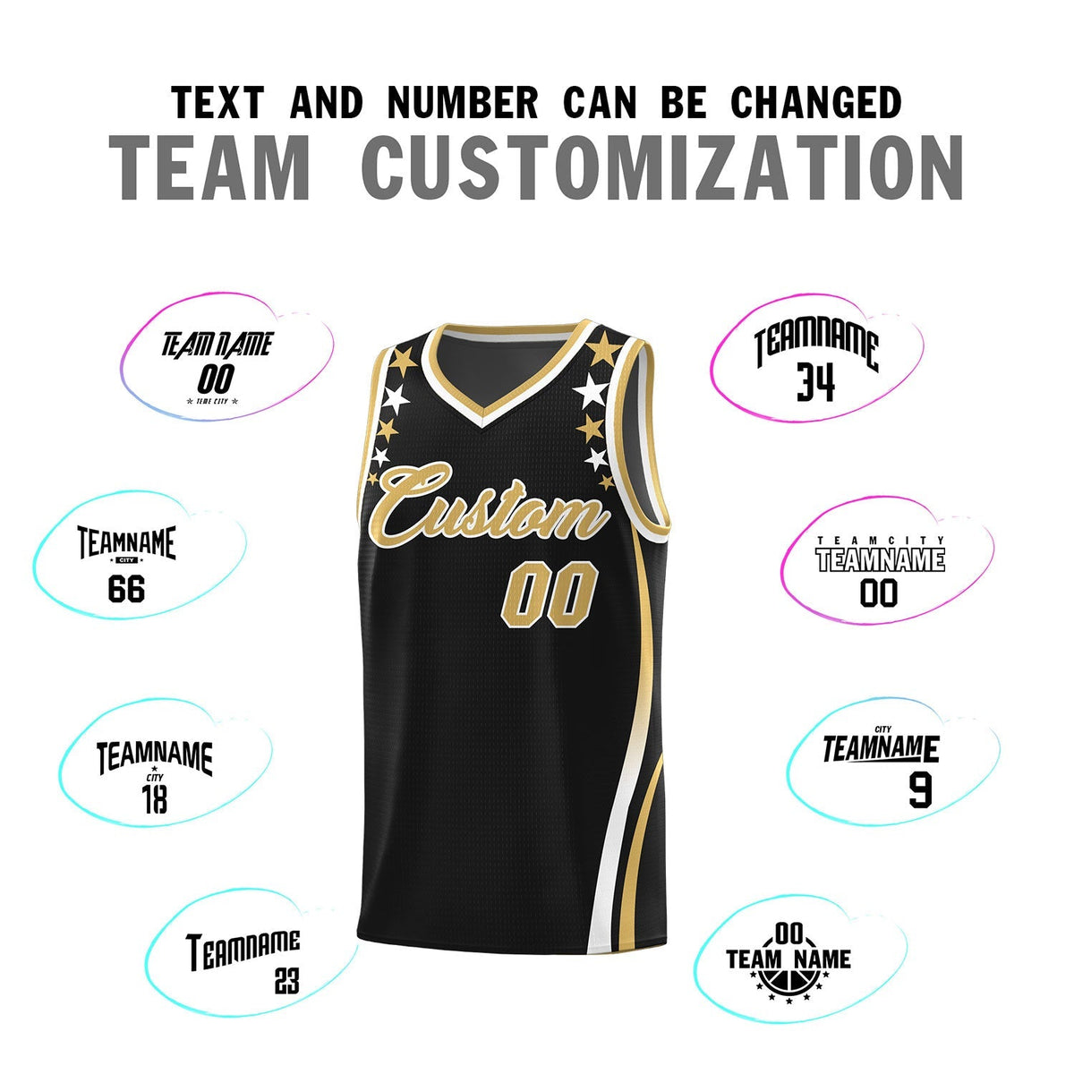Custom Black Shoulders Star Pattern Side Color Block Sports Uniform Basketball Kits