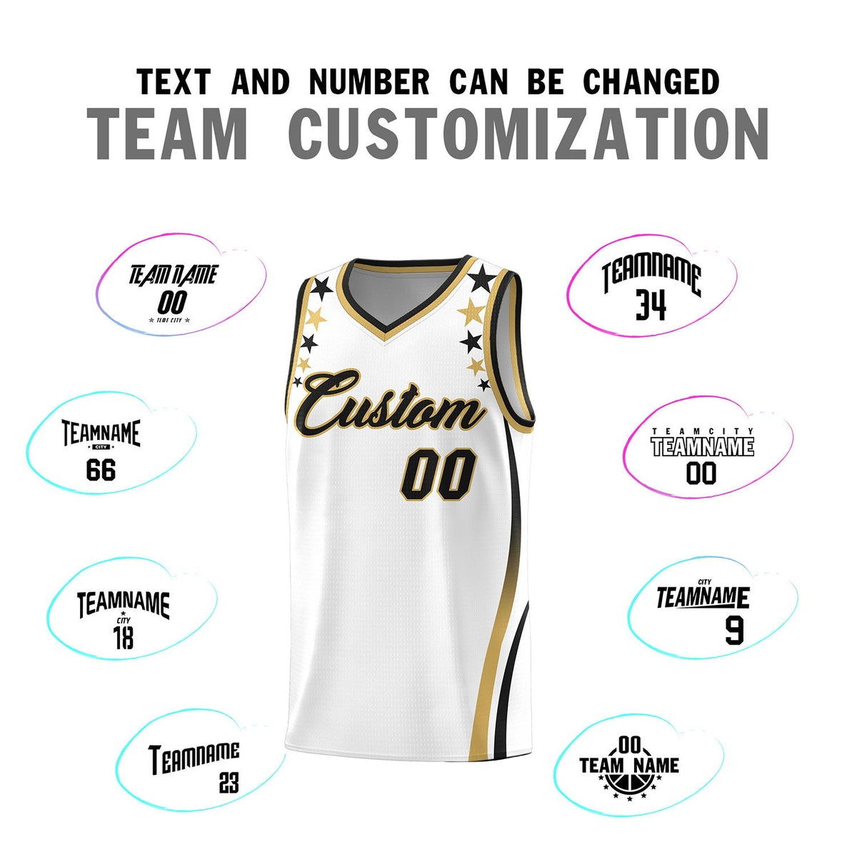 Custom White Shoulders Star Pattern Side Color Block Sports Uniform Basketball Kits