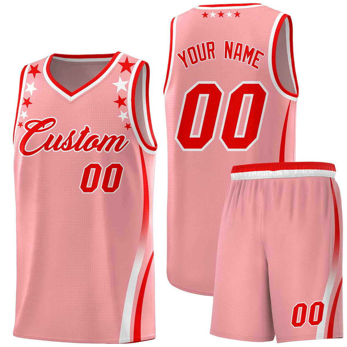 Custom Pink Shoulders Star Pattern Side Color Block Sports Uniform Basketball Kits