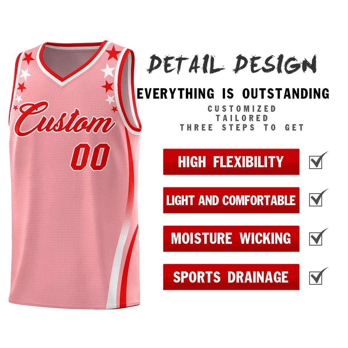 Custom Pink Shoulders Star Pattern Side Color Block Sports Uniform Basketball Kits