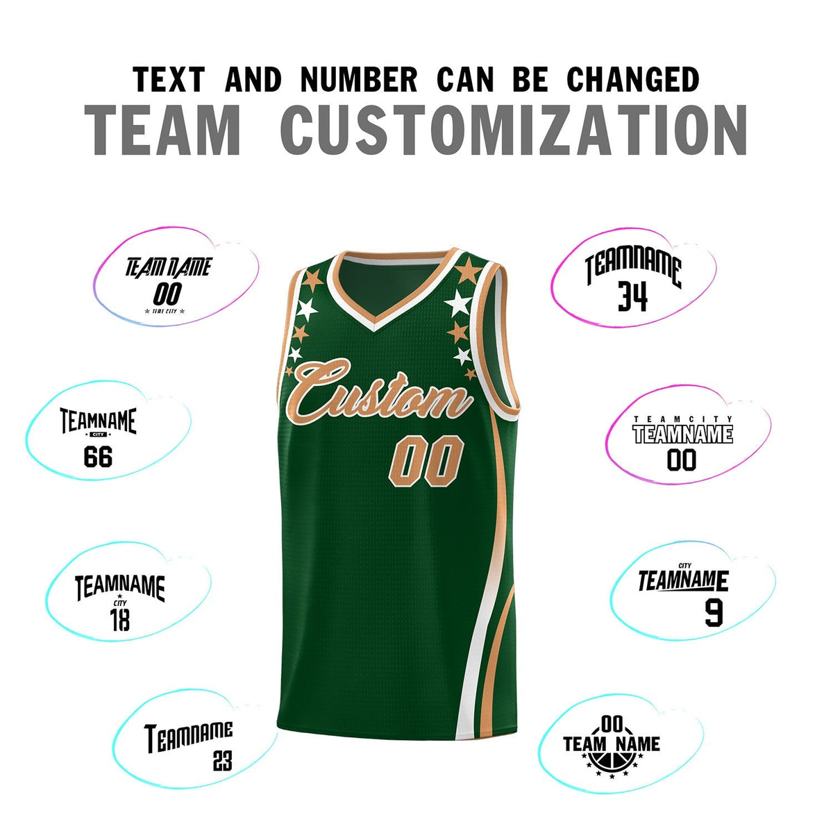 Custom Green Shoulders Star Pattern Side Color Block Sports Uniform Basketball Kits