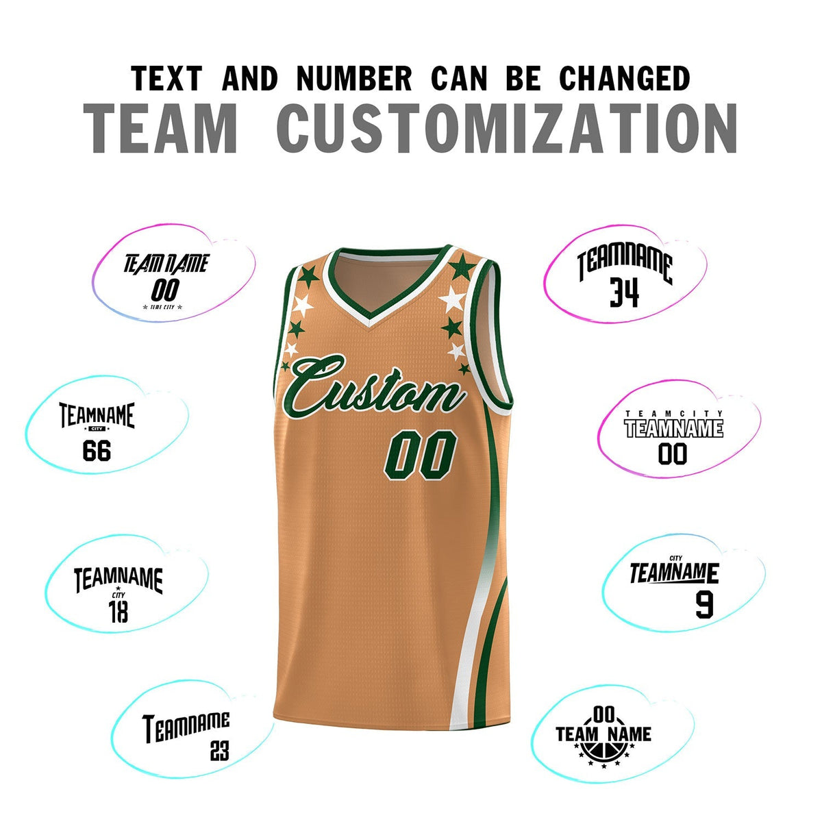 Custom Light Brown Shoulders Star Pattern Side Color Block Sports Uniform Basketball Kits