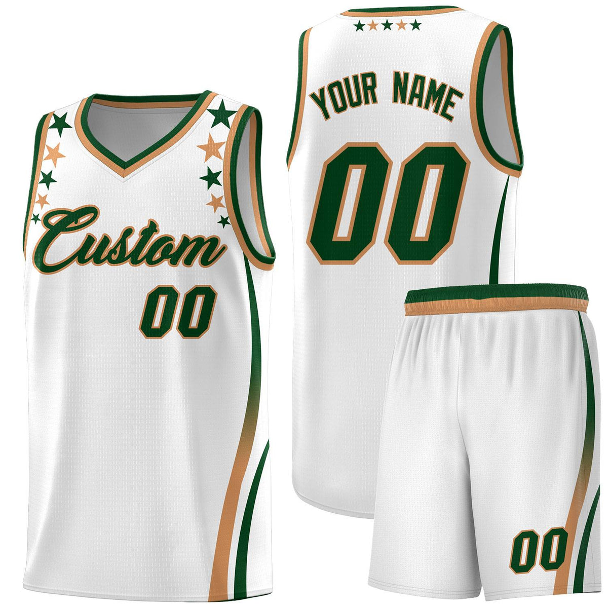 Custom White Shoulders Star Pattern Side Color Block Sports Uniform Basketball Kits