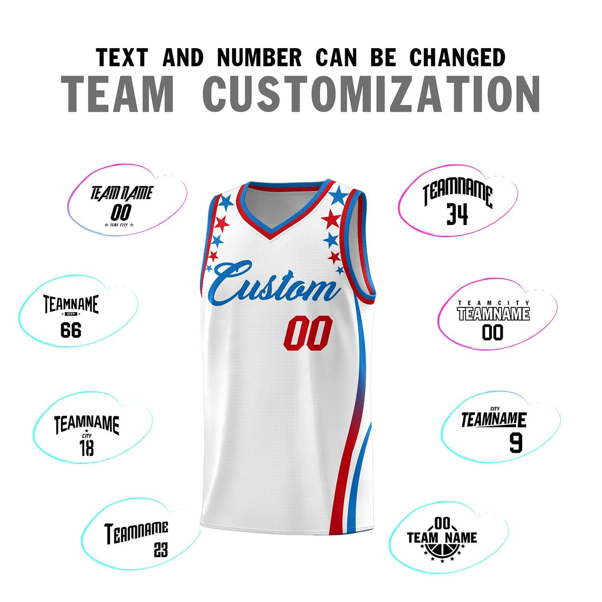 Custom White Shoulders Star Pattern Side Color Block Sports Uniform Basketball Kits