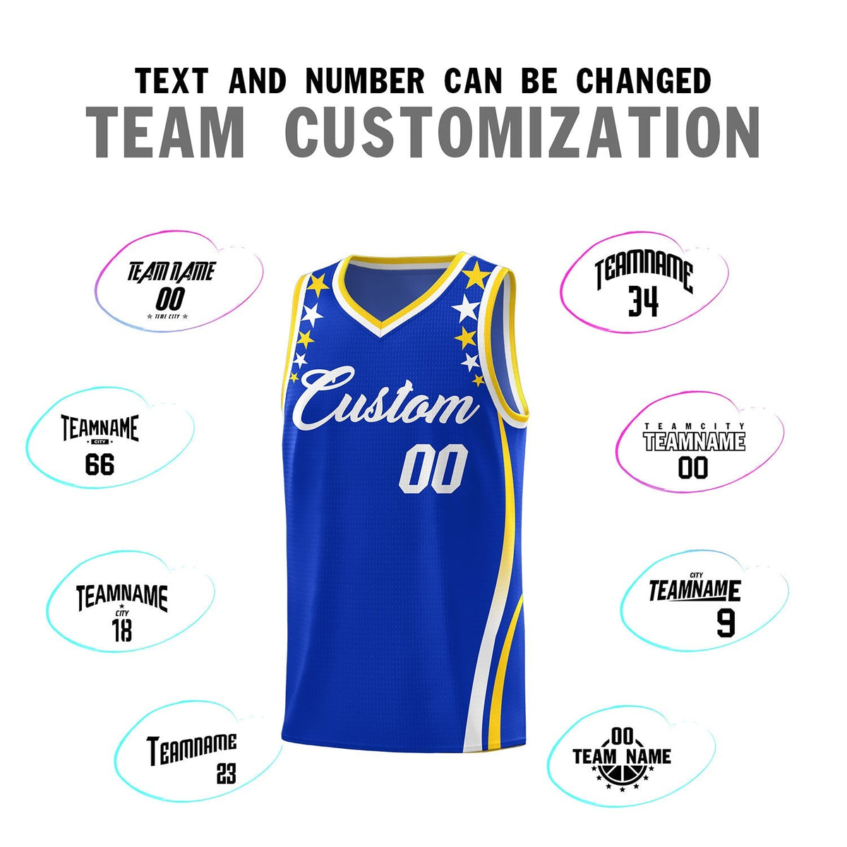 Custom Royal Shoulders Star Pattern Side Color Block Sports Uniform Basketball Kits