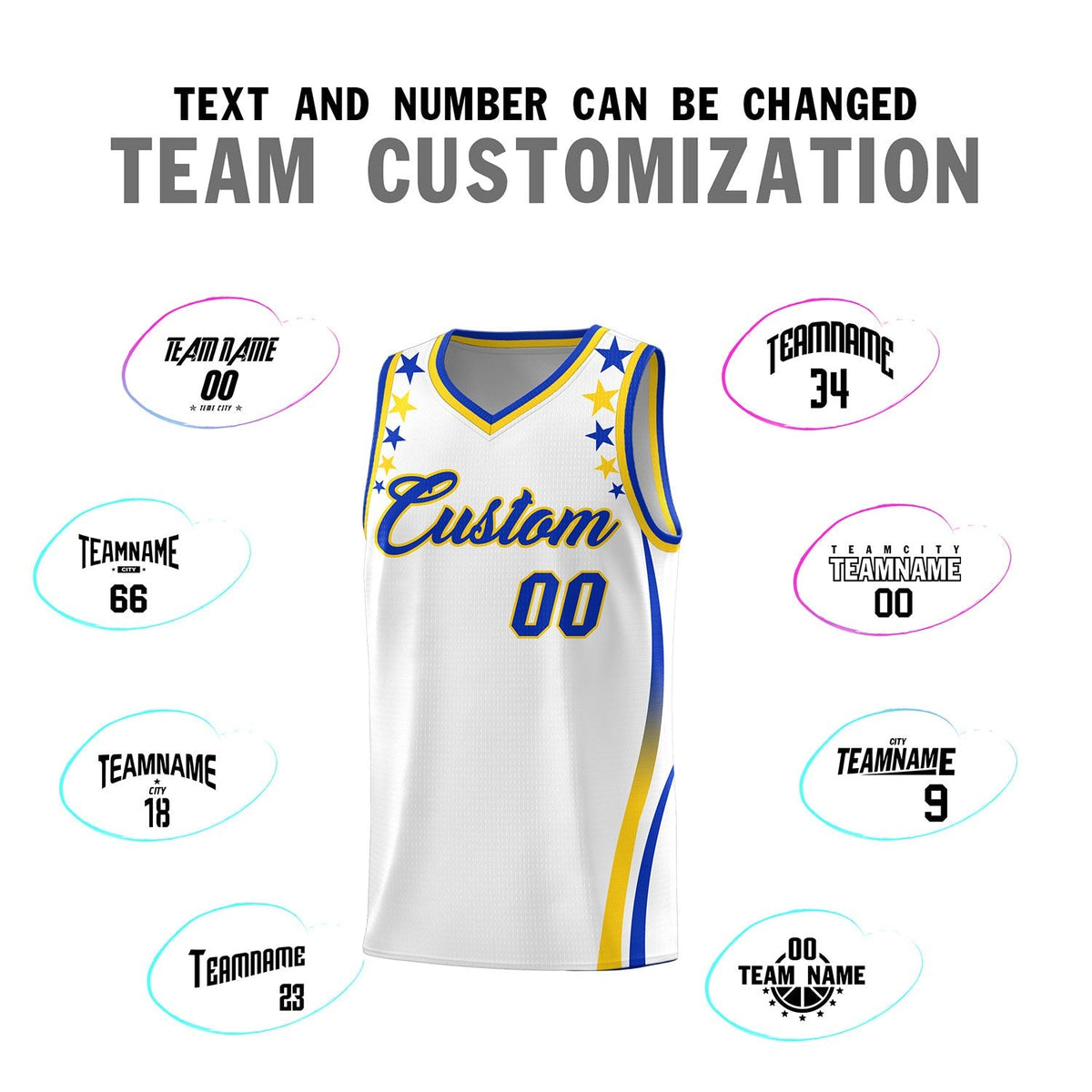 Custom White Shoulders Star Pattern Side Color Block Sports Uniform Basketball Kits
